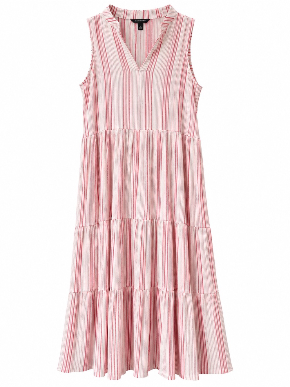Banana Republic Red White Striped Sleeveless Tiered Maxi Dress Size L